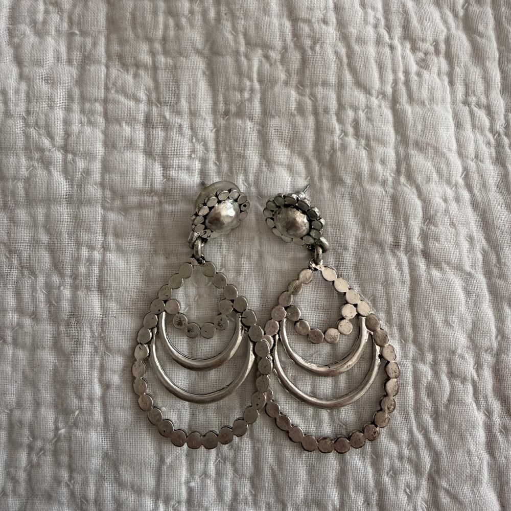 Silver Tone Hoop Chandelier Dangle Statement Earrings